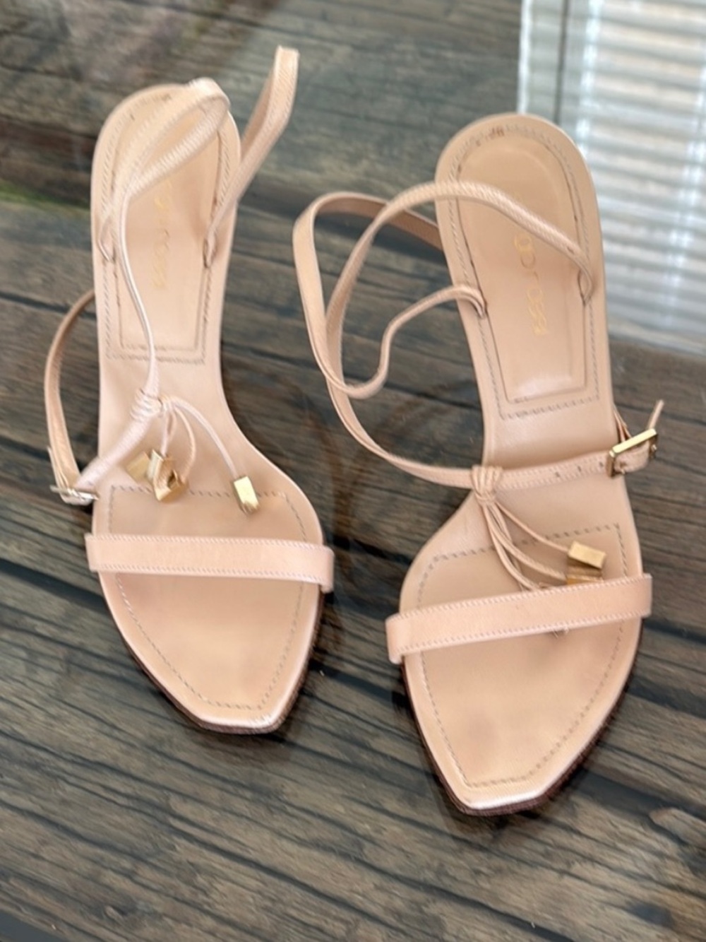 Sergio Rossi Strappy Nude Leather Lace-Up Sandals